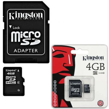 Фото Карта памяти micro SDHC, 4 Gb, KINGSTON, скорость передачи данных 4 Мб/сек. (class 4), с адаптером