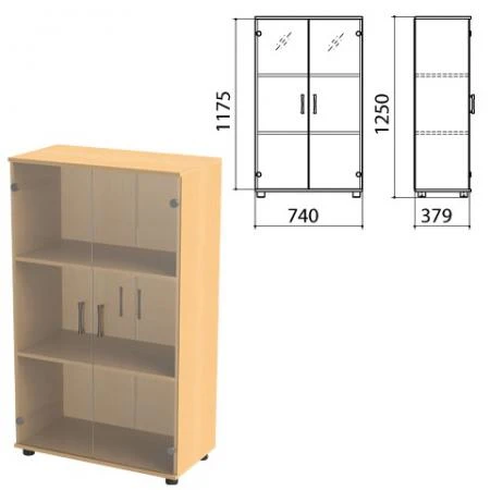 Фото Шкаф закрытый со стеклом "Монолит", 740х390х1250 мм, цвет бук бавария (КОМПЛЕКТ)