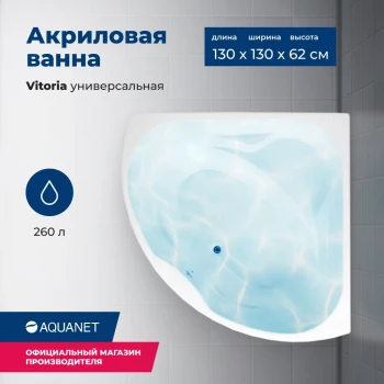 Фото Акриловая ванна Aquanet Vitoria 130x130 (00205371) Белый