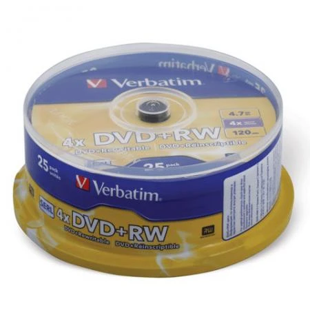 Фото Диск DVD+RW (плюс) VERBATIM, 4,7 Gb, 4x, 25 шт., Cake Box