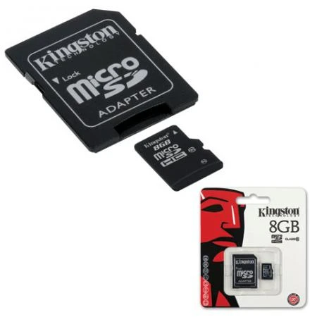 Фото Карта памяти micro SDHC, 8 GB, KINGSTON, скорость передачи данных 10 Мб/сек. (class 10), с адаптером