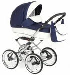 фото Коляска 2 в 1 BeBe-mobile Santana Эко-кожа 358S темно-синяя с белым