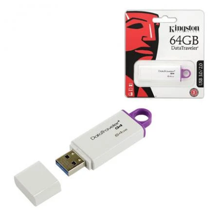 Фото Флэш-диск, 64 GB, KINGSTON Data Traveler G4, USB 3.0, бело-фиолетовый