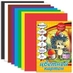 фото Цветной картон, А4, 8 листов, 8 цветов, BRAUBERG (БРАУБЕРГ) "Kids series", "Ежик", 200х290 мм