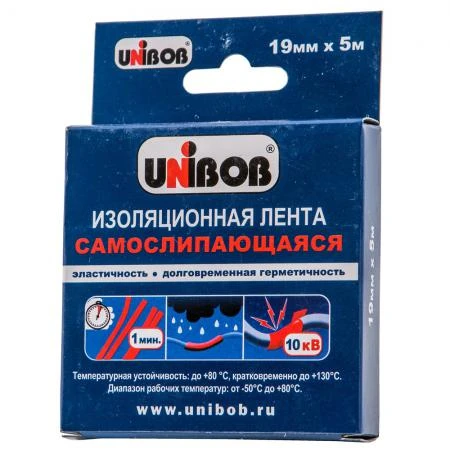 Фото Изолента самослипляющаяся 19 мм х 5 м, черная, Unibob