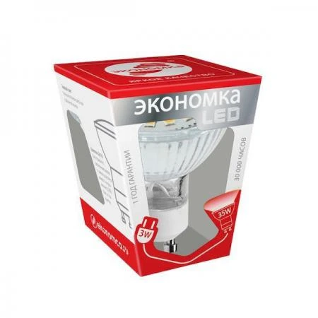 Фото Лампа светодиодная LED 3Вт GU10 4500К Экономка; Eco_LED3wGU10C45