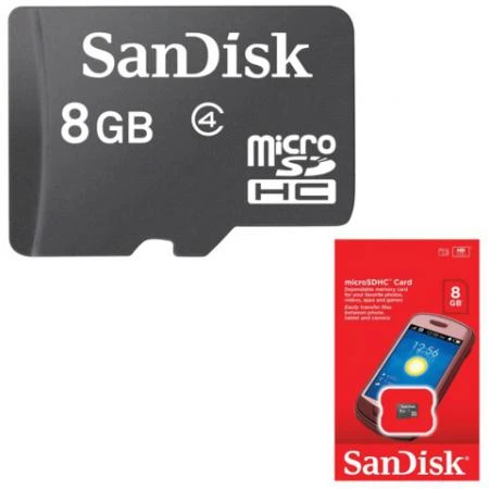 Фото Карта памяти micro SDHC, 8 GB, SANDISK, скорость передачи данных 4 Мб/сек. (class 4)