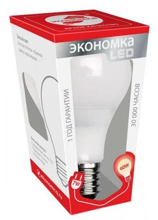 Фото Лампа светодиодная LED А60 7Вт Е27 230v 4500K 530лм Экономка; Eco_LED7wA60E2745_cl