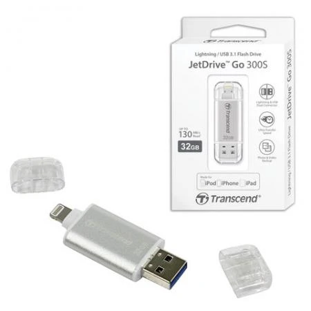 Фото Флэш-диск, 32 GB, TRANSCEND JDG300, Lightning, USB 3.1, серебристый