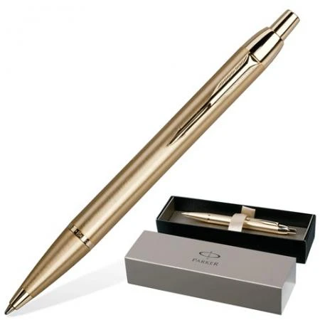 Фото Ручка шариковая PARKER "IM Brushed Metal Gold GT", корпус латунь, позолоченные детали, R0736980