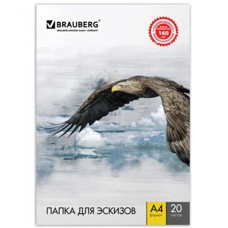 Фото Папка для рисования А4, 210х297 мм, 20 л., BRAUBERG (БРАУБЕРГ), внутренний блок 160 г/м2