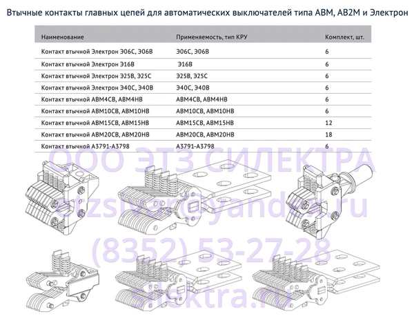 Фото Втычные контакты для автоматических выключателей типа АВМ, АВ2М и Электрон