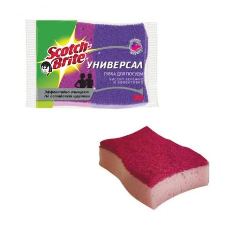 Фото Губки бытовые SCOTCH-BRITE, комплект 2 шт., "Универсал", чистящий слой, 70х90х25 мм, ассорти