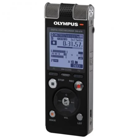 Фото Диктофон OLYMPUS DM-670, 8 Gb, Linear PCM, WAV/MP3/WMA, время записи 2007 ч, черный