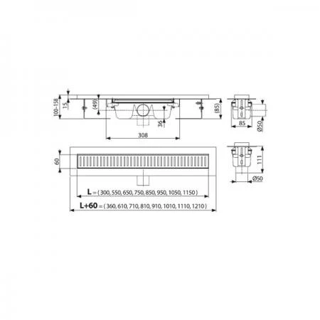 Фото Душевой лоток AlcaPlast APZ1-950 с горизонтальным стоком