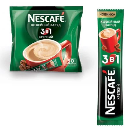 Фото Кофе растворимый NESCAFE (Нескафе) "3 в 1 Крепкий", 16 г, пакетик