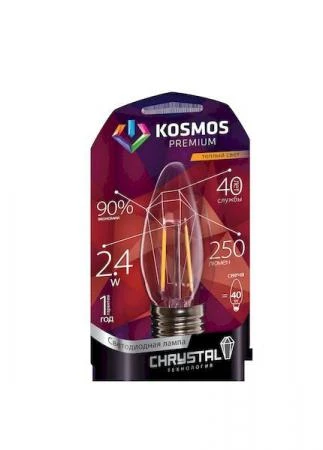 Фото Лампа светодиодная KOSMOS premium LED 2.4Вт Свеча "Золотая Нить" E27 230В 3000K; KLED2.4wCNE2727GF