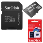 фото Карта памяти micro SDHC, 16 GB, SANDISK, скорость передачи данных 4 Мб/сек. (class 4), с адаптером