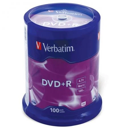 Фото Диск DVD+R (плюс) VERBATIM, 4,7 Gb, 16x, 100 шт., Cake Box