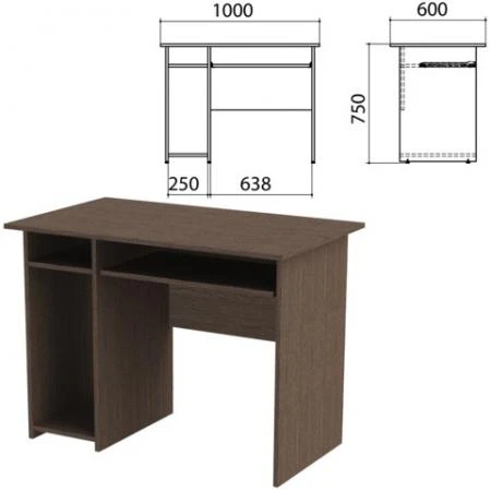 Фото Стол компьютерный "Канц", 1000х600х750 мм, с тумбой, цвет венге (КОМПЛЕКТ)