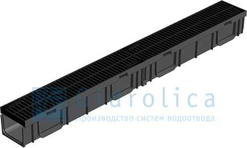 Фото Комплект Gidrolica Light: лоток водоотводный ЛВ -10.11,5.9,5 - пластиковый с решеткой РВ- 10.11.50 пластиковой щелевой