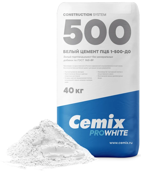 Фото Цемент белый CEMIX М-500 Д-0 (40 кг)