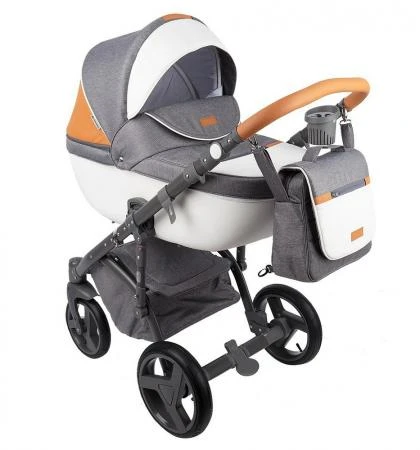 Фото Коляска 2в1 BeBe-Mobile Ravenna Sport V106 кожа белая/оранжевая + серая