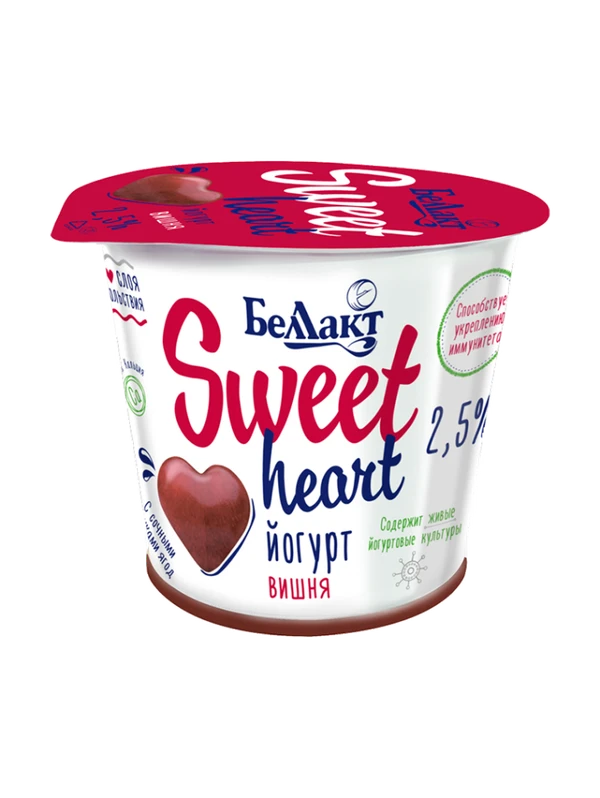 Фото Йогурт двухслойный Sweet heart вишня 2,5% 150г стакан