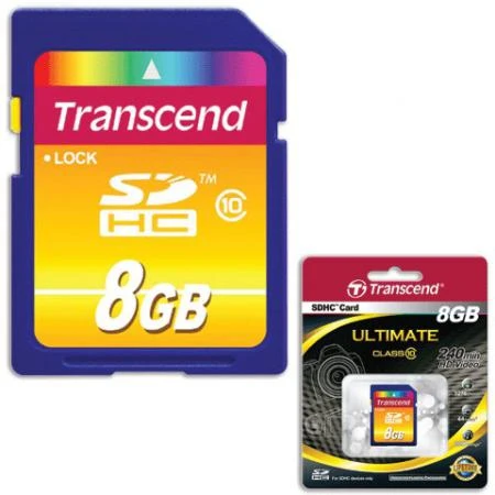 Фото Карта памяти SDHC, 8 Gb, TRANSCEND, скорость передачи данных 10 Мб/сек. (class 10)