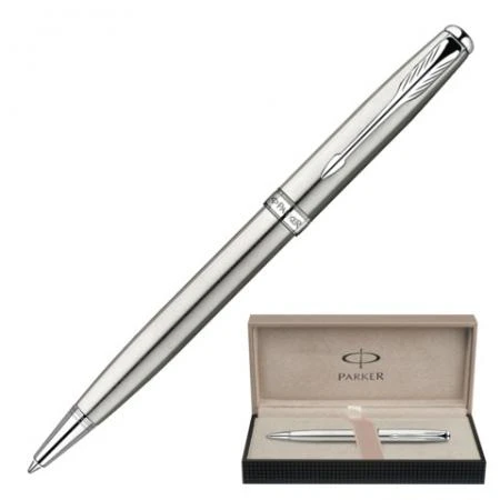 Фото Ручка шариковая PARKER "Sonnet Stainless Steel CT", корпус нержавеющая сталь, хромированные детали, черная