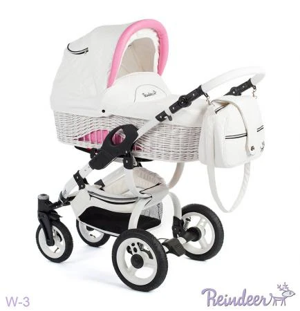 Фото Коляска 3в1 Reindeer City Prestige "Wiklina" set 3 цвет W-3 Белая с розовым