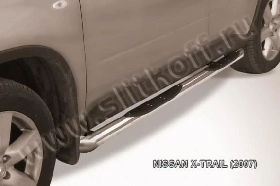 Фото Slitkoff Защита порогов d76 с проступями со скосами Nissan X trail 2007