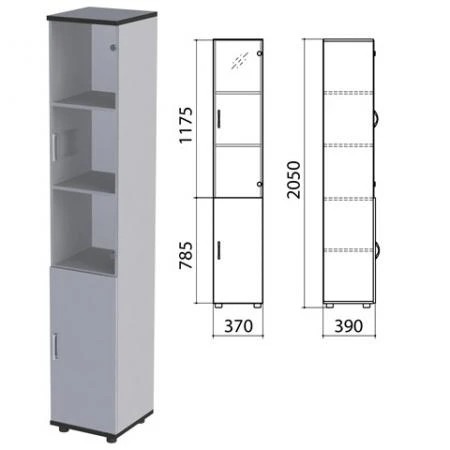 Фото Шкаф закрытый со стеклом "Монолит", 370х390х2050 мм, цвет серый (КОМПЛЕКТ)