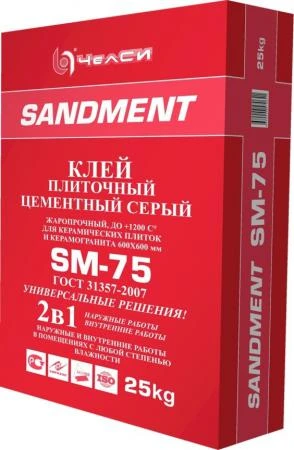 Фото Клей ЧелСи плиточный цементный серый жаростойкий SANDMENT SM-75 25кг