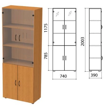 Фото Шкаф закрытый со стеклом "Фея", 740х390х2000 мм, цвет орех милан (КОМПЛЕКТ)
