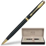 фото Ручка шариковая PARKER "Sonnet Matte Black Slim GT", корпус матовый черный, позолоченные детали, S0818030