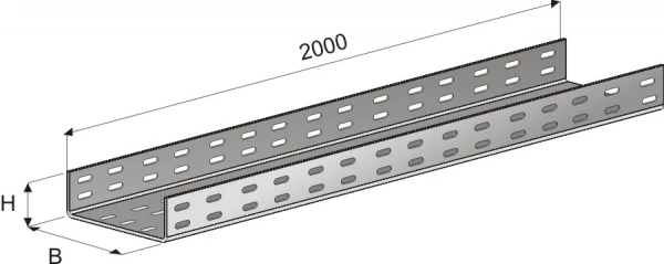 Фото Лоток кабельный П-400х100х2000 перфорированный (1,0мм) цинк