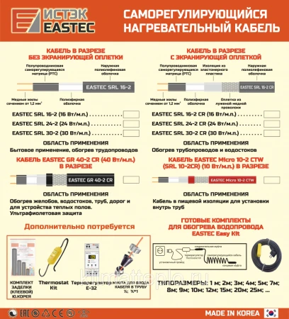 Фото Саморегулирующийся кабель EASTEC GR 40-2 CR,греющий с УФ защитой