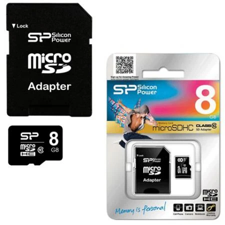 Фото Карта памяти micro SDHC 8 GB SILICON POWER скорость передачи данных 10 Мб/сек. (class 10), с адаптером