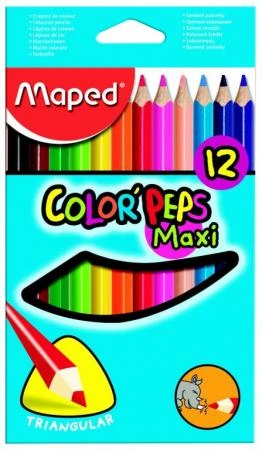 Фото Карандаши цветные COLOR'PEPS MAXI, треуголные 12 цветные картонная коробка MAPED