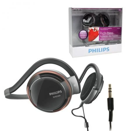 Фото Наушники PHILIPS SHS5200/10, проводные, 1,5 м, стерео, накладные, с шейным ободом, черный с красным