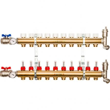 Фото STOUT Распределительный коллектор из латуни с расходомерами 10 вых.