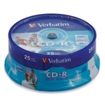 фото Диск CD-R VERBATIM, 700 MB, 52x, Printable, 25 шт., Cake Box, с поверхностью для печати