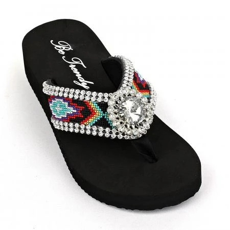 Фото Colorful Aztec Navajo Print Rhinestone Bling Wedge Flip Flop Sandals Shoes