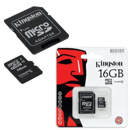 Фото Карта памяти micro SDHC, 16 Gb, KINGSTON, скорость передачи данных 4 Мб/сек. (class 4), с адаптером