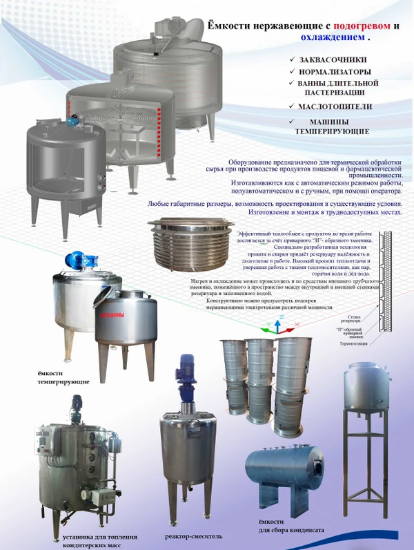 Фото Емкости и резервуары из нержавеющей стали с подогревом и охлаждением
