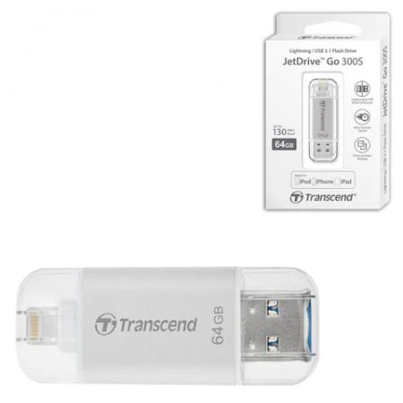 Фото Флэш-диск, 64 GB, TRANSCEND JDG300, Lightning, USB 3.1, серебристый