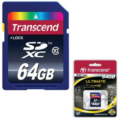 Фото Карта памяти SDXC 64 GB TRANSCEND, скорость передачи данных 16 Мб/сек. (class 10)