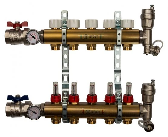 Фото Коллектор Stout из латуни с расходомерами 5 выходов