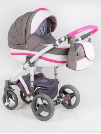 Фото Коляска 2в1 BeBe-Mobile Movo R7 кожа белая/розовая + серый